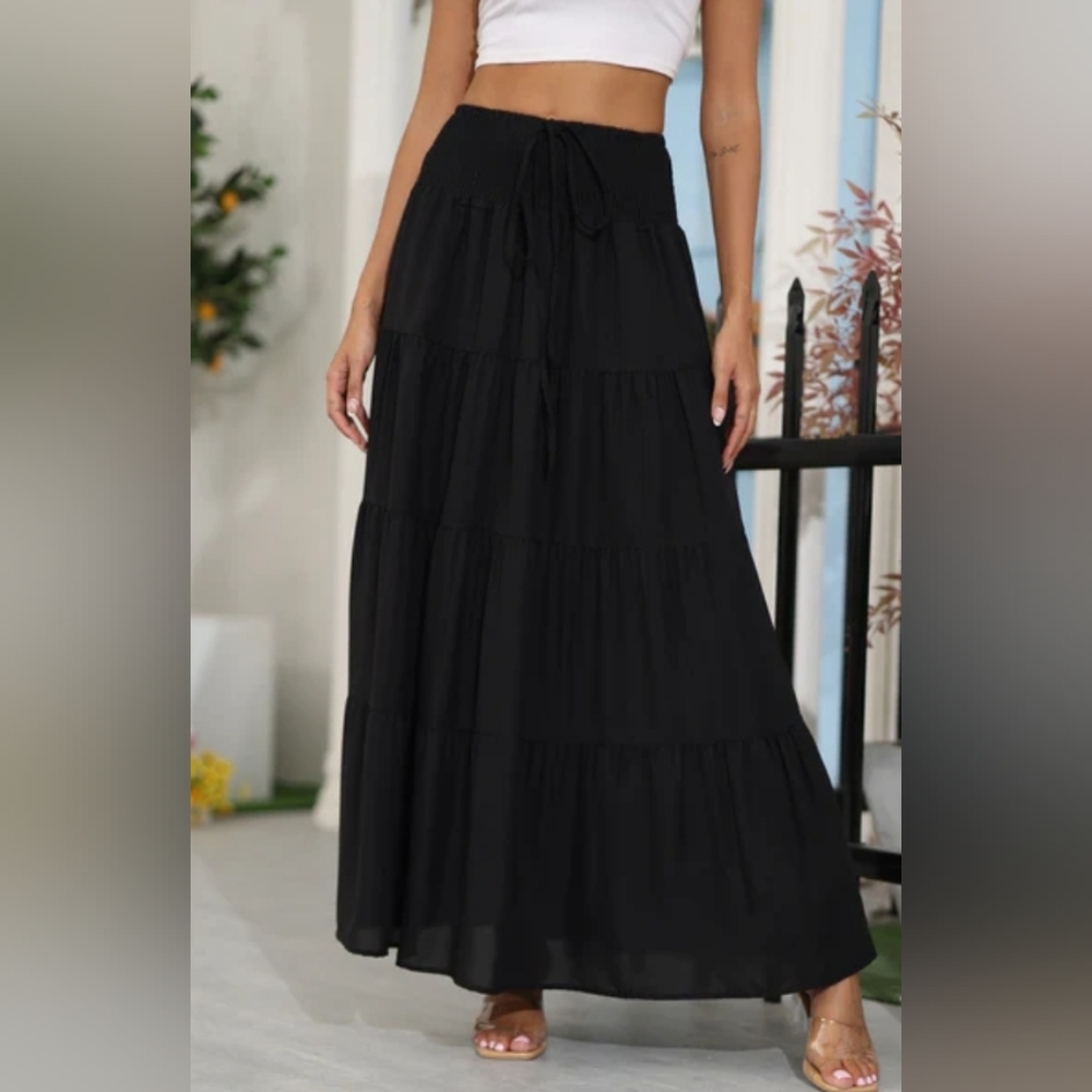 Black Bohemian Long Maxi Skirt - Picture 2 of 2